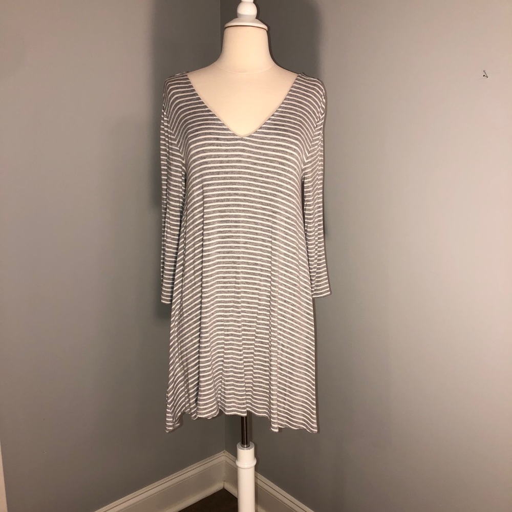 Olivia Sky Striped Gray and White Tunic Top